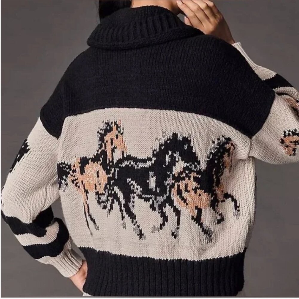 Anthropologie Pilcro Horse Graphic Cardigan Sweater Rare Find Size M